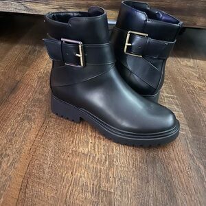 Unisa Black Ankle Booties with Gold Accent